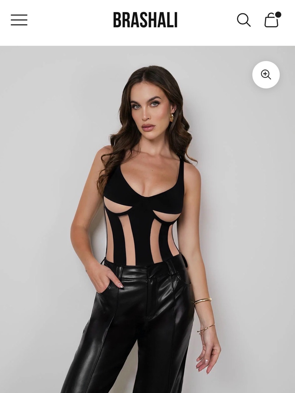 Brashali Genova Black Bodysuit with Sheer Panels - Picture 3 of 7